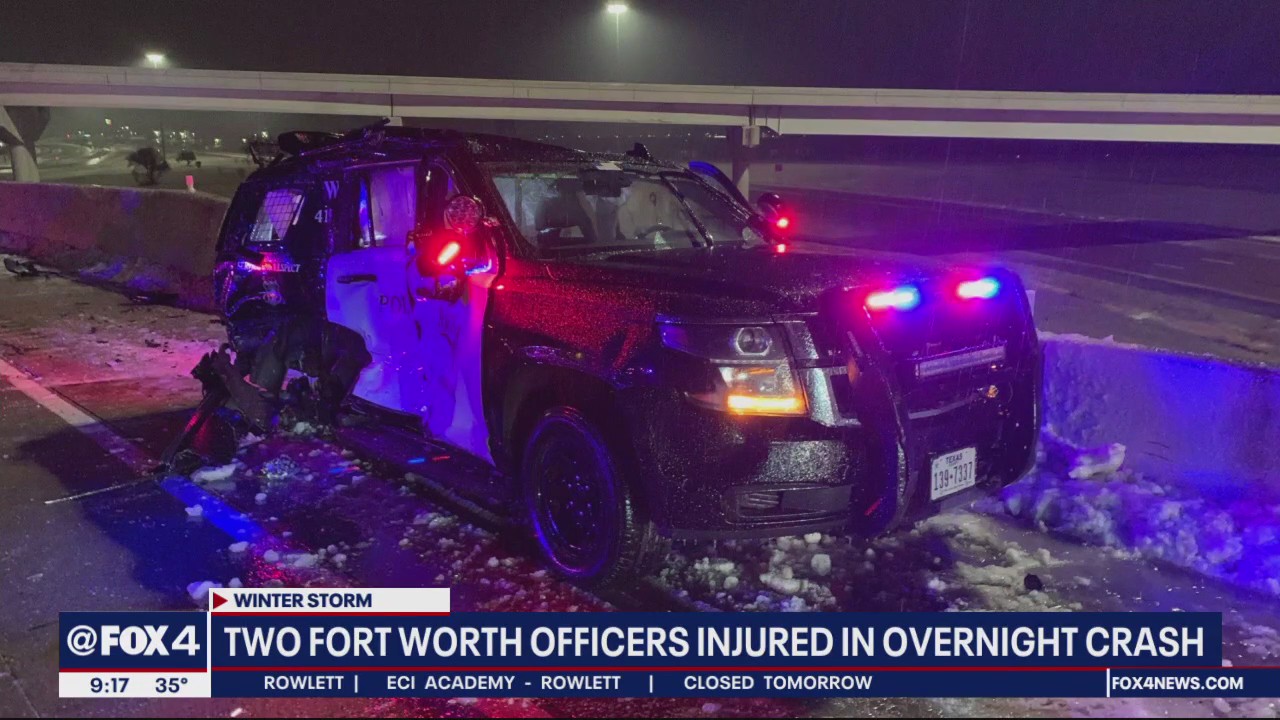 2 Fort Worth police officers hospitalized, cruiser hit by 3 18-wheelers