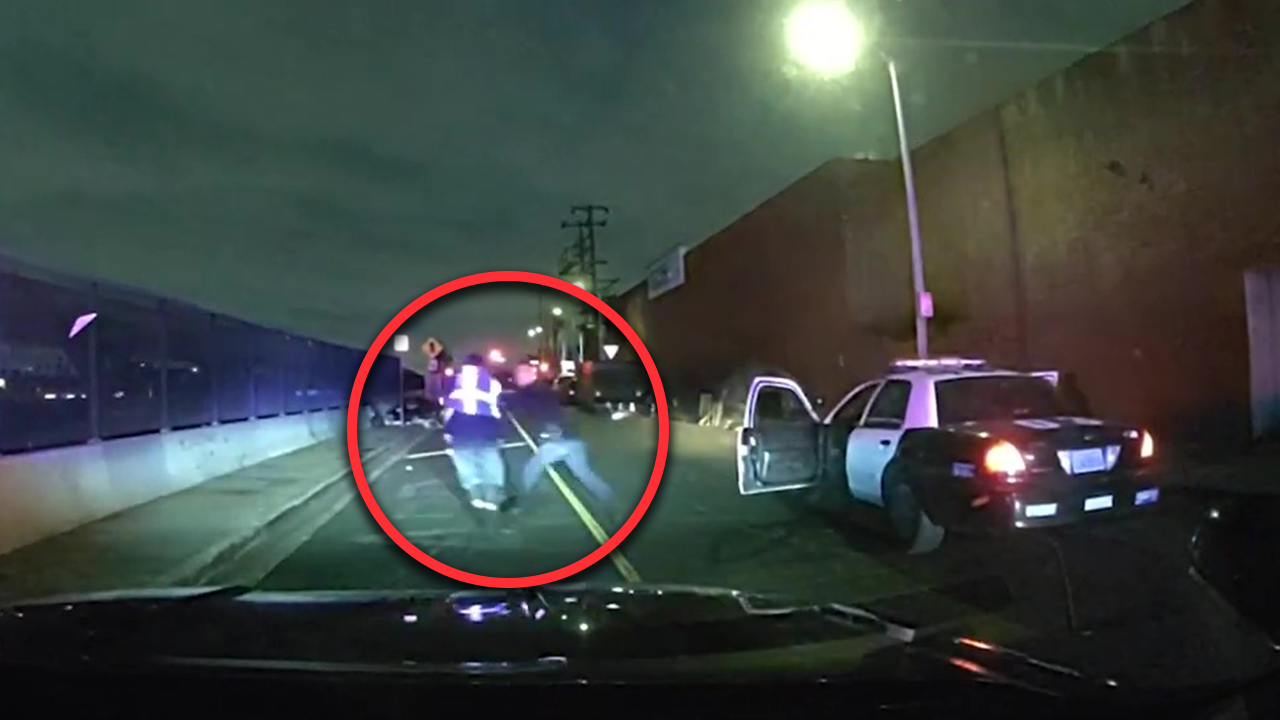 LAPD officers takedown suspect fleeing on skateboard
