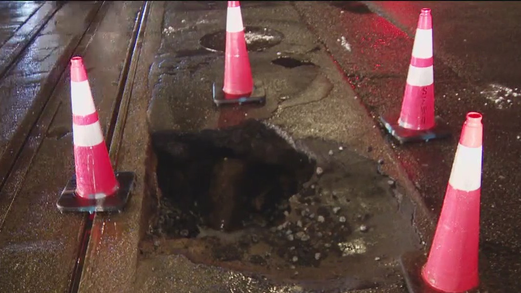 Motorcyclist drives into sinkhole in downtown San Francisco