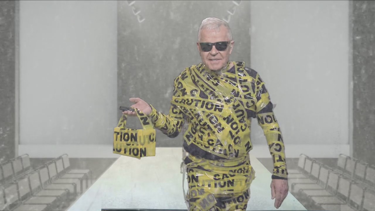 Mike struts in caution tape inspired by Kim Kardashian in Balenciaga