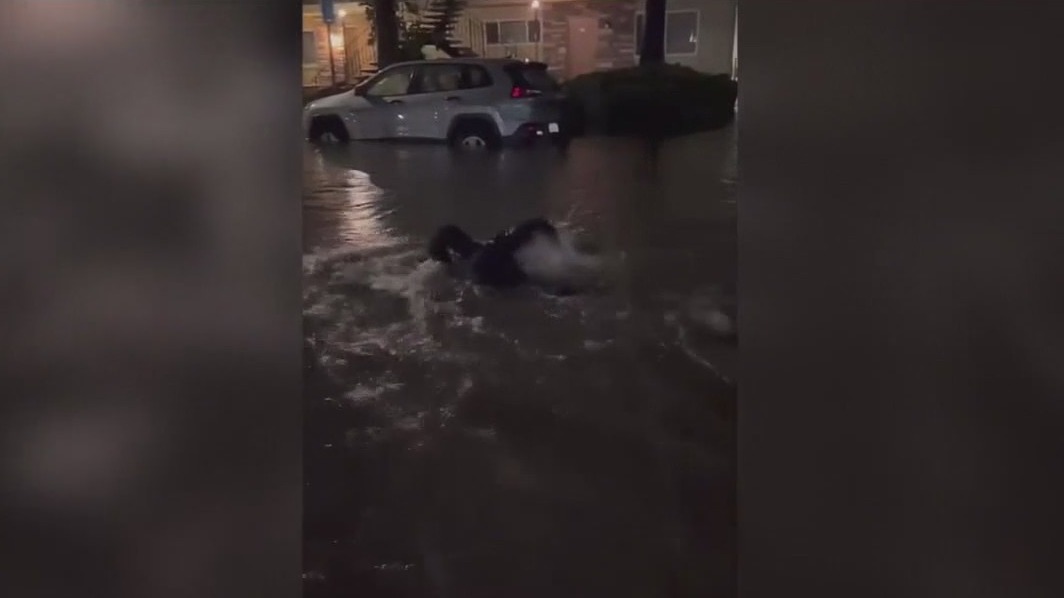 Man goes swimming in Santa Cruz floodwater