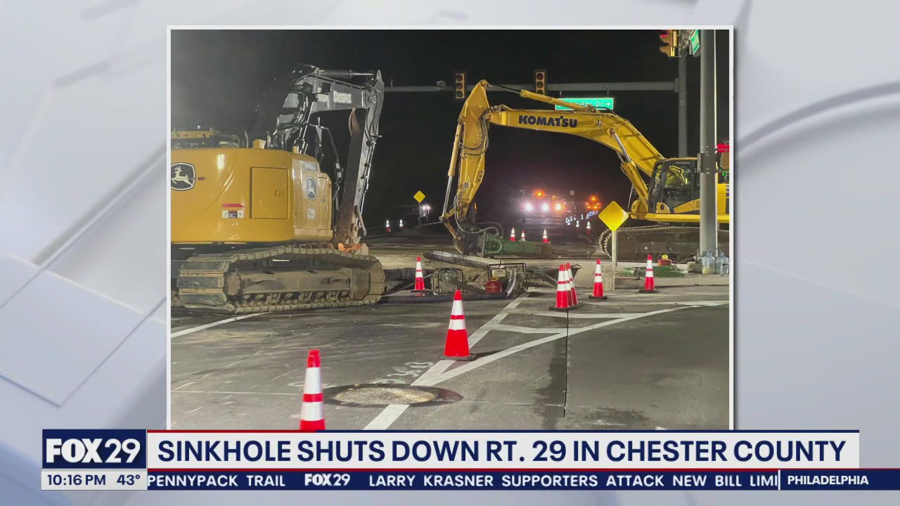 Sinkhole shuts down Route 29 in Chester County