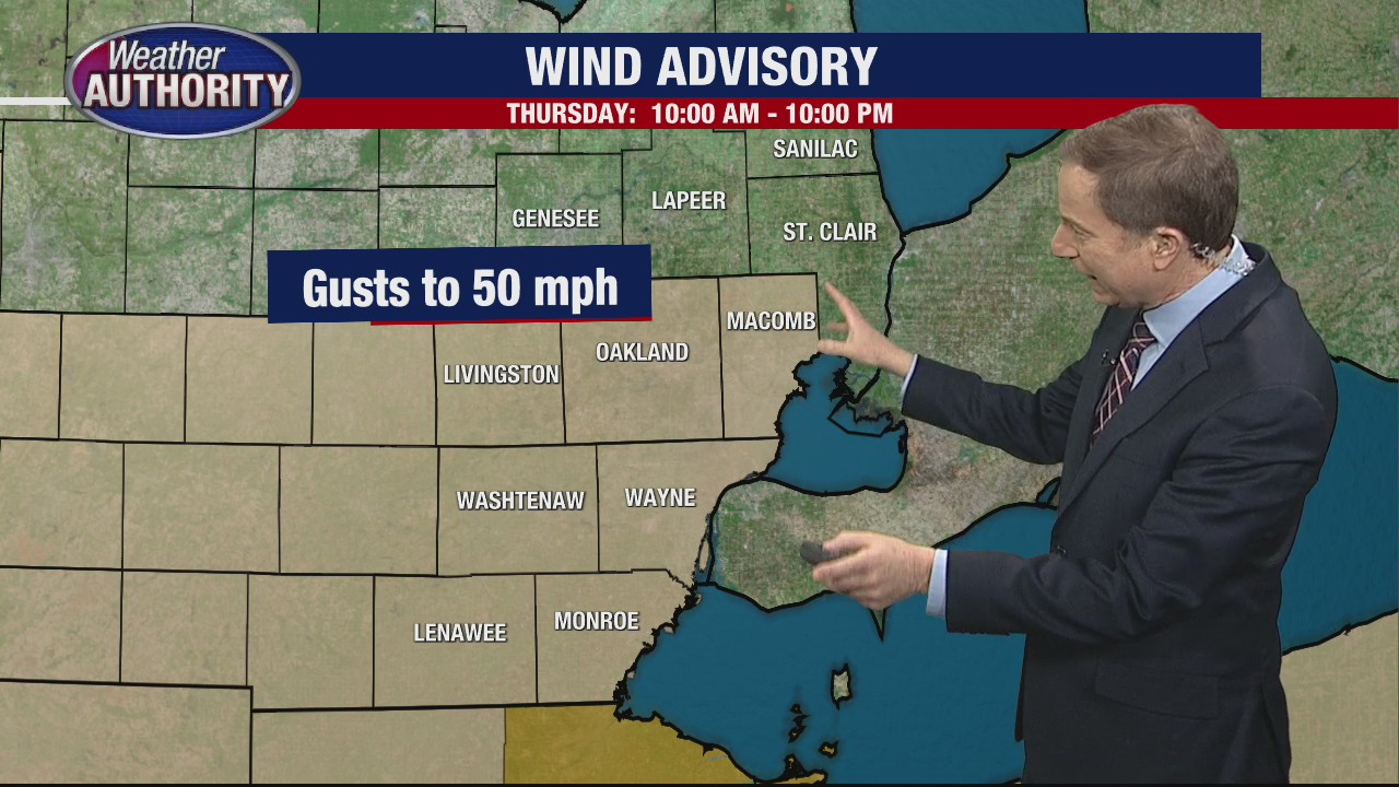 Wind advisory for Thursday with periods of rain