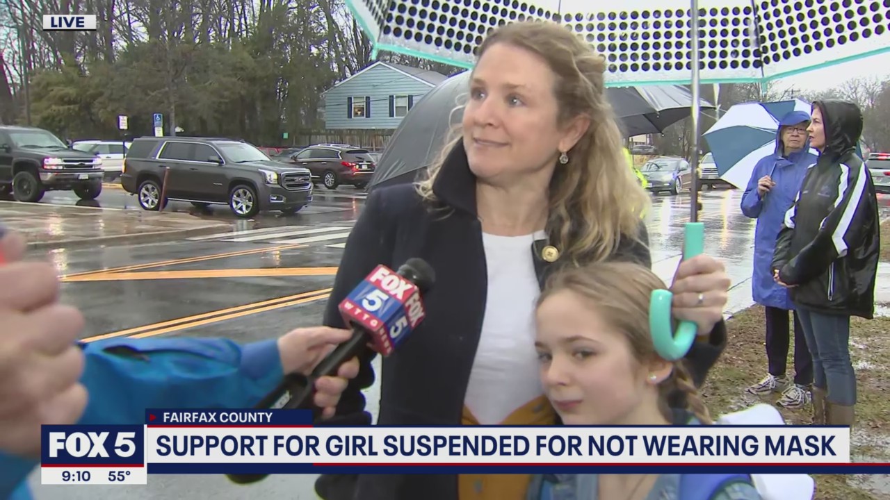 Supporters back 10-year-old girl suspended for not wearing mask to class in Fairfax County
