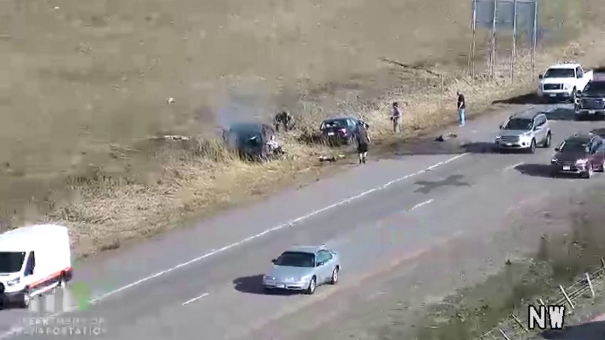Car smashes through median fence, causing head-on crash