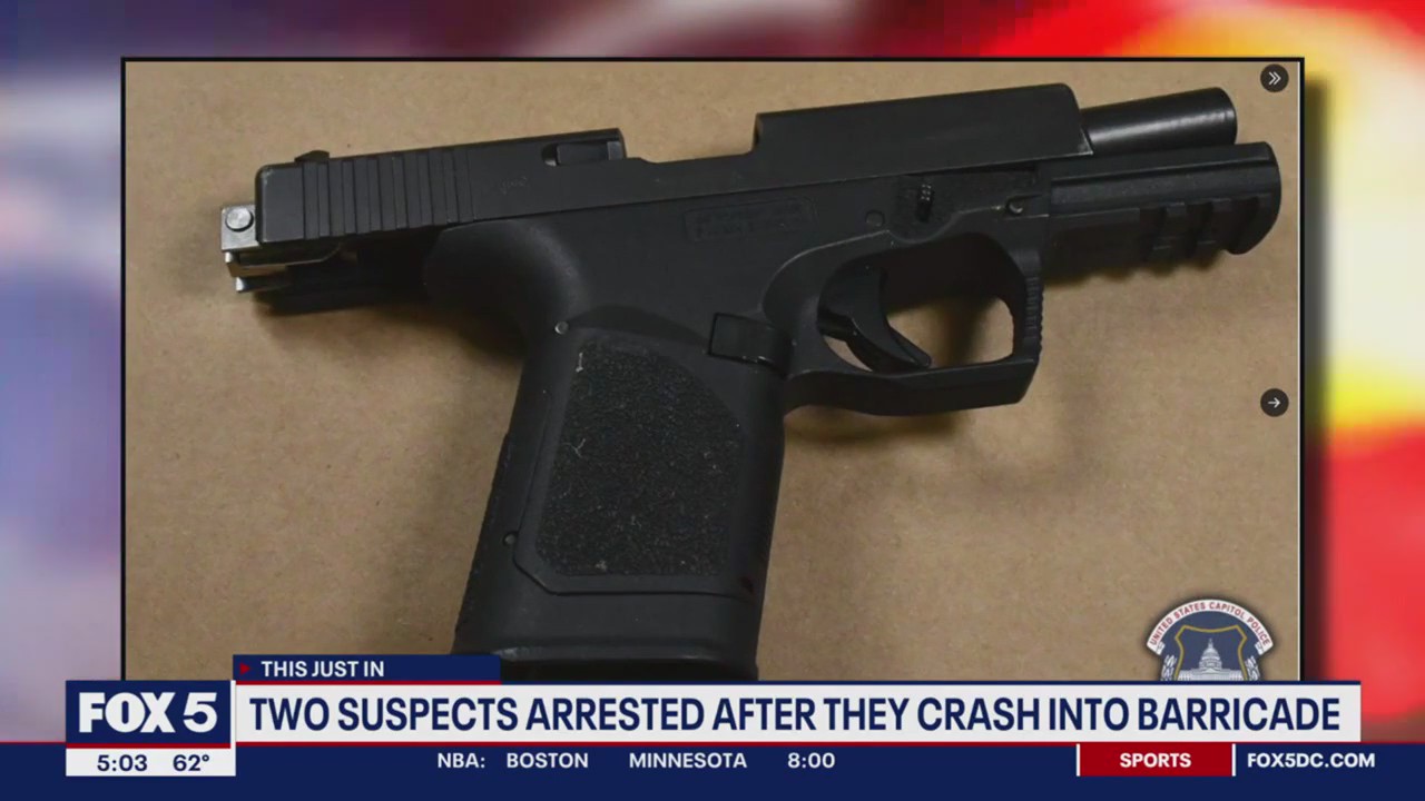 Illegal guns seized, 2 suspects arrested after crashing stolen car into Capitol complex: police