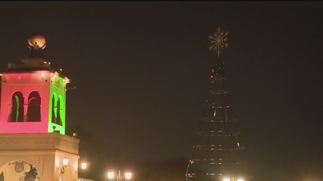 Securing Christmas decorations before storm