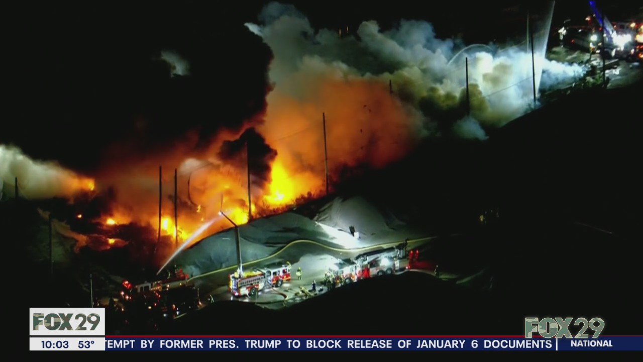 Smoke seen throughout Philadelphia as recycling facility fire burns