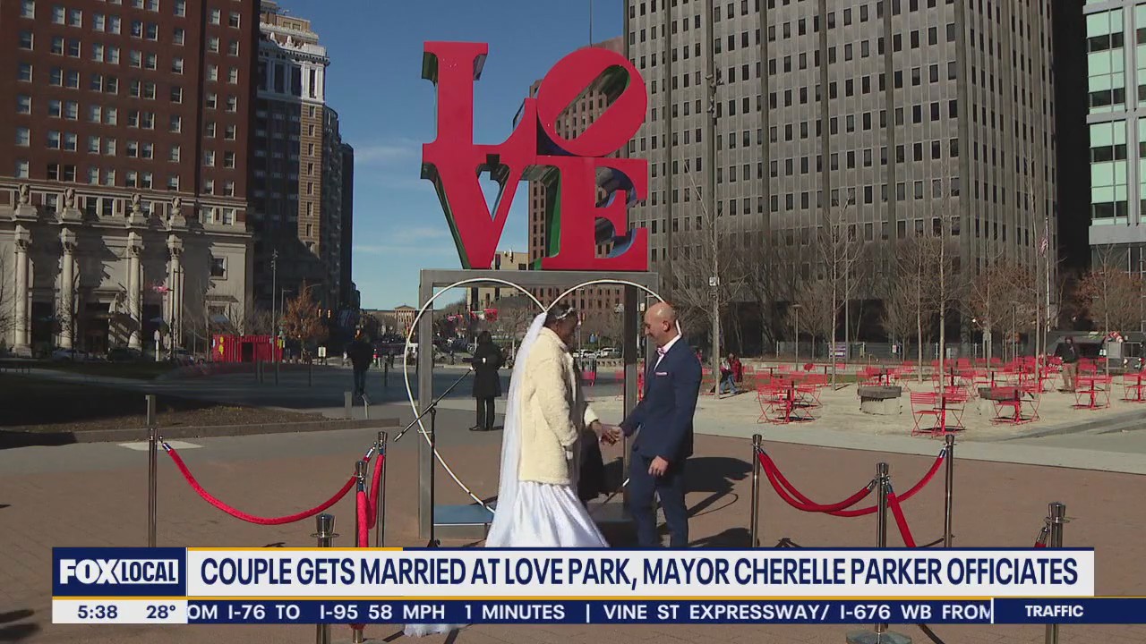 Couple shocked as Mayor Cherelle Parker marries them in LOVE Park on Valentine's Day