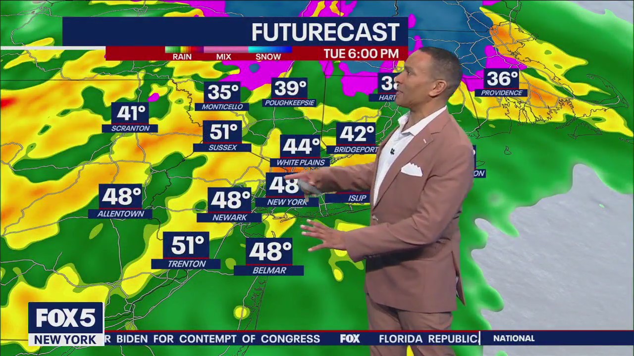 When will the rain start Tuesday in NYC?