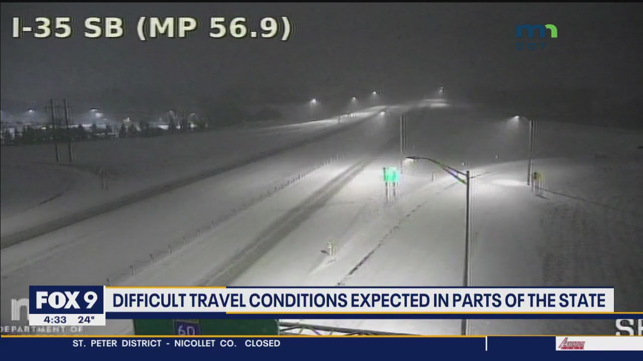 Difficult travel conditions expected in portions of Minnesota on Tuesday