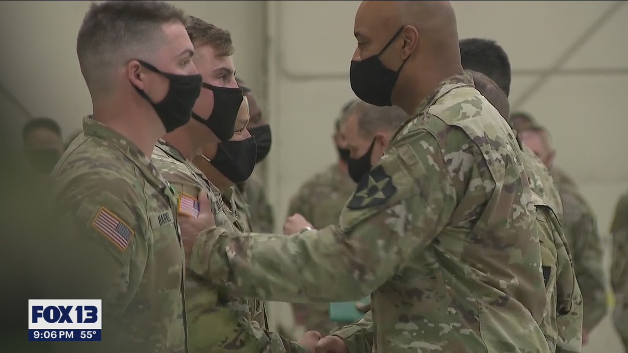 Ceremony for JBLM soldiers after firefighting efforts in California wildfires