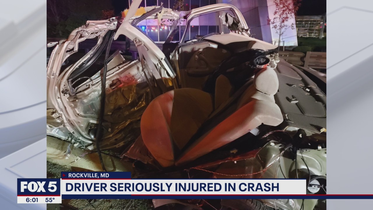 Car destroyed in Rockville crash; driver hospitalized