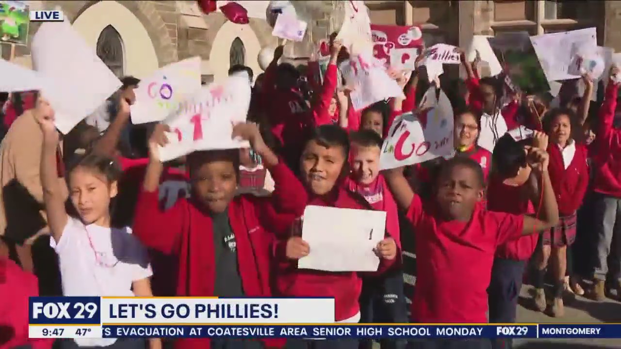 St. Lawrence School in Upper Darby gets in the Philadelphia Phillies spirit ahead of Game 1