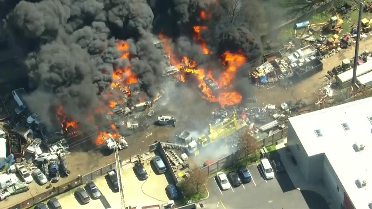SKYFOX: Crews respond to large fire at Hunting Park junkyard