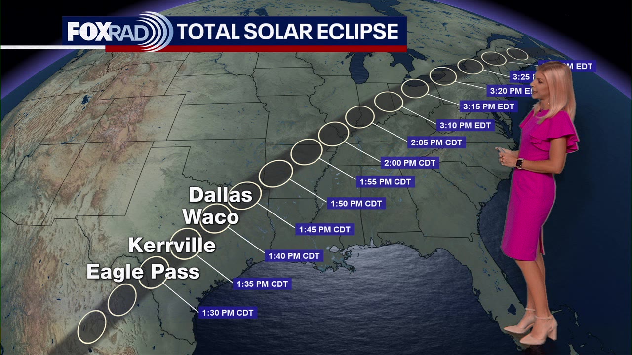 What time will totality be in Texas, partial in Houston?