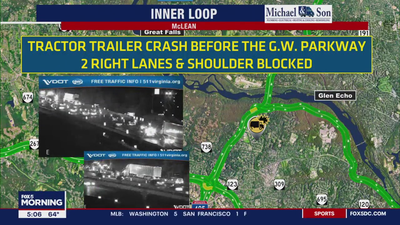 Tractor-trailer crash before the GW Parkway