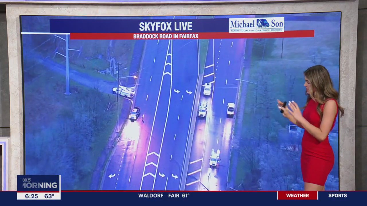 Road closed after car crashes into utility pole in Fairfax County