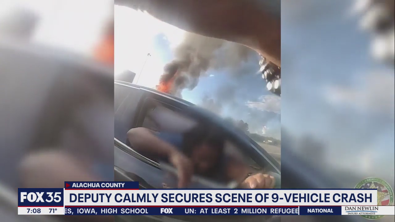 Florida deputy rescues multiple victims in fiery 9-vehicle crash