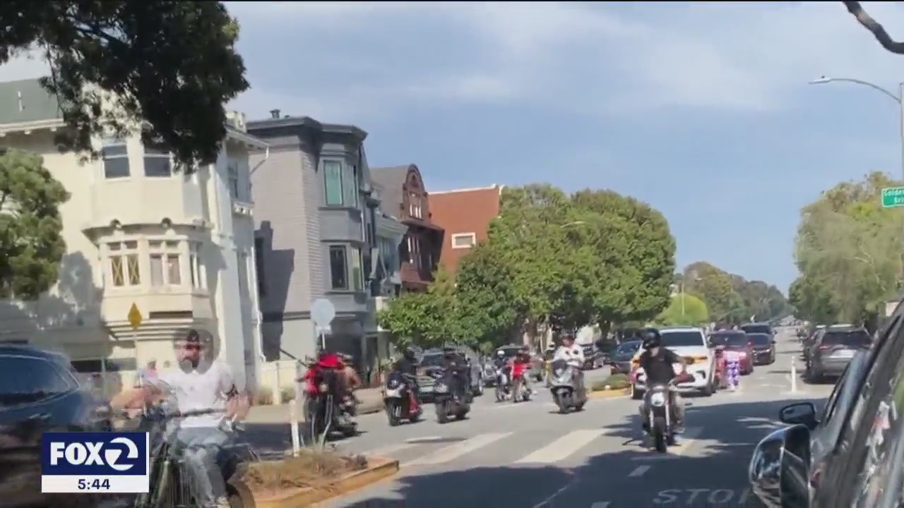 Hundreds of dirt bike, ATVs drive recklessly, doing wheelies on San Francisco streets