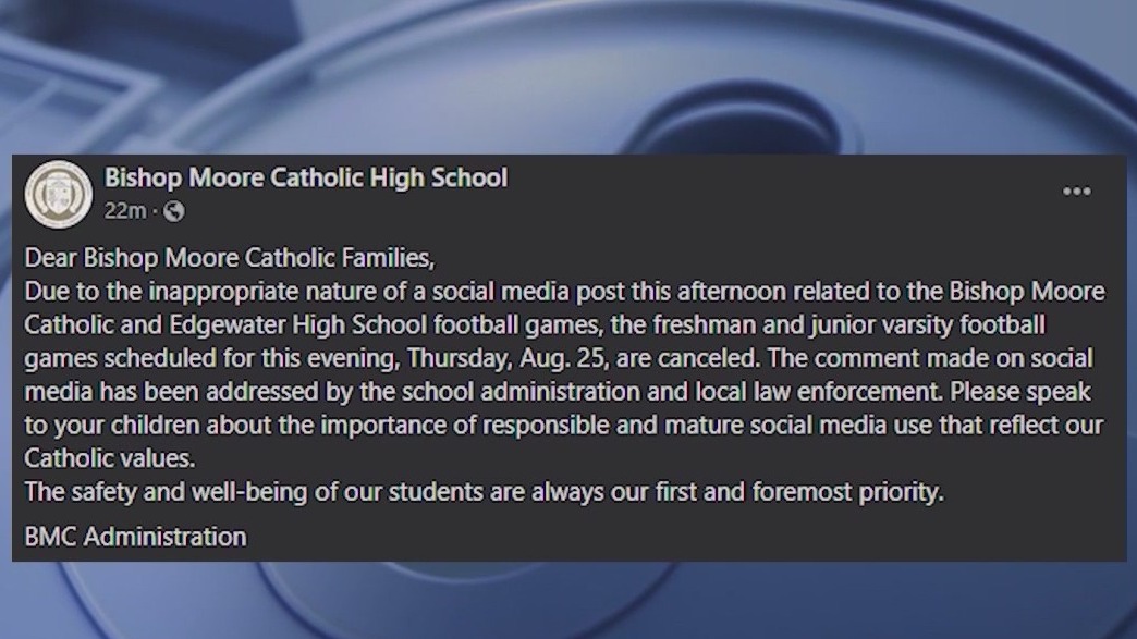 Bishop Moore-Edgewater Thursday night football games canceled due to social media post