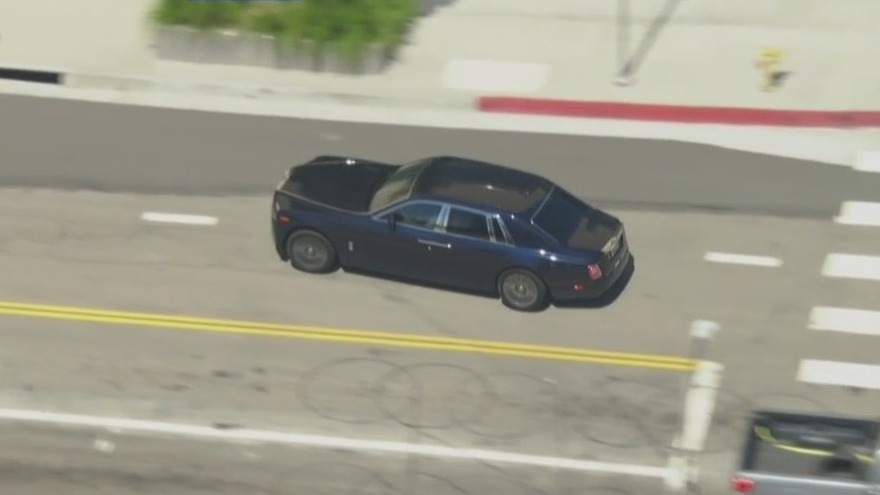 Blue Rolls Royce leads CHP through East LA