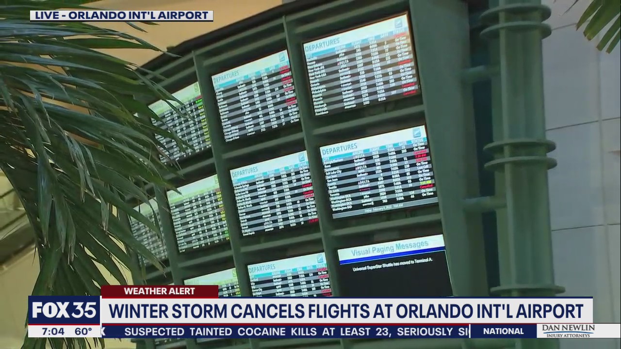 Winter storm cancels flights at Orlando International Airport