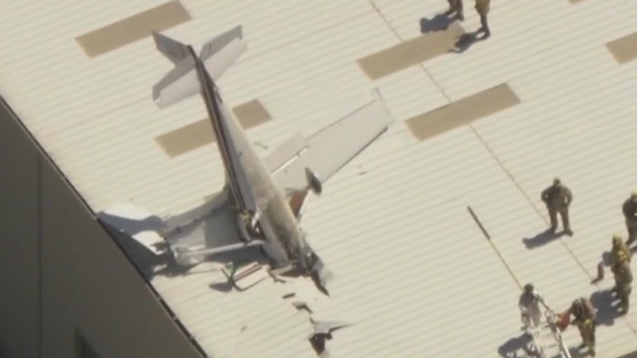 Small plane crashes into hangar in Long Beach