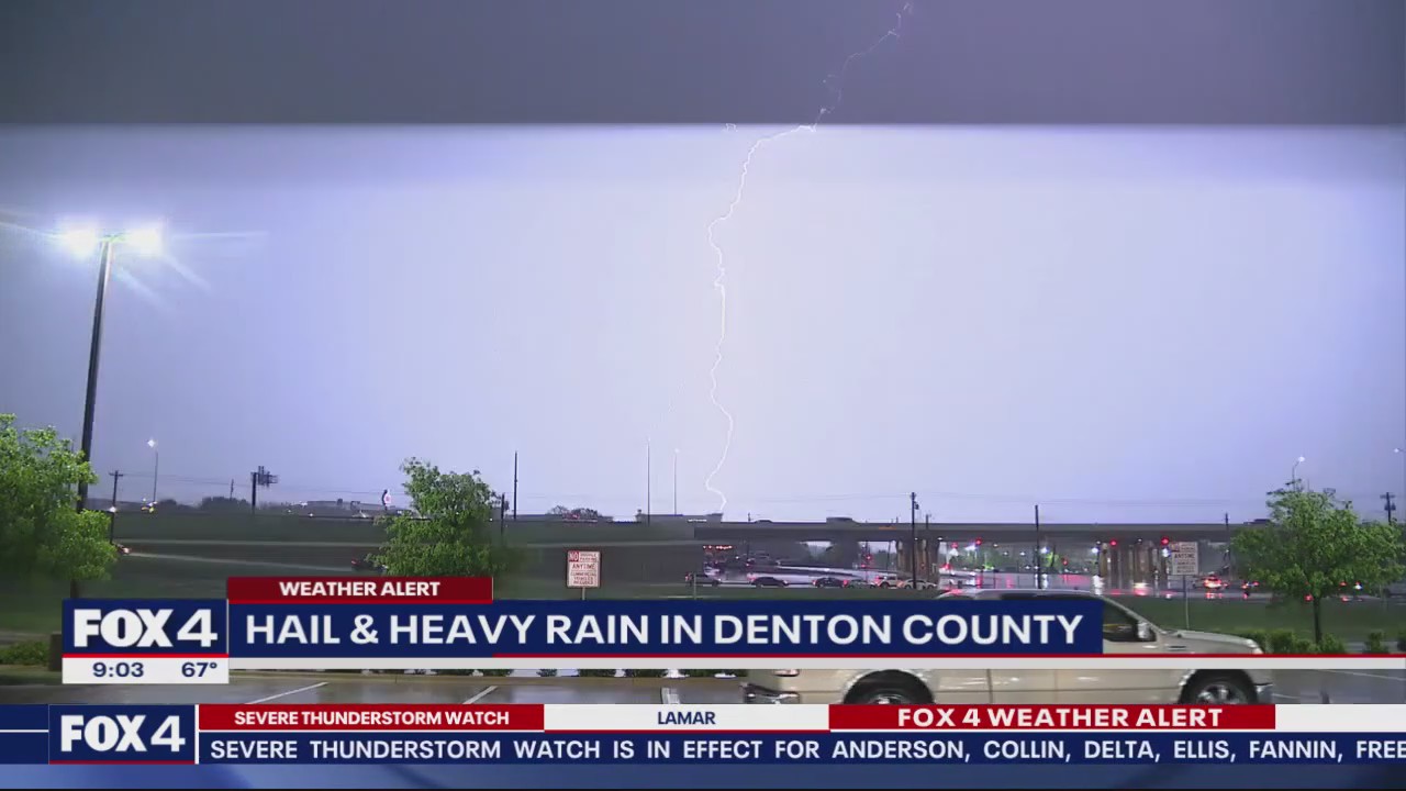 Hail and heavy rain in Denton County Monday