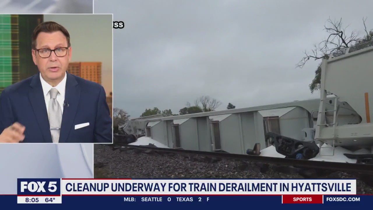 Cleanup underway after early morning train derailment shuts down roadways in Hyattsville