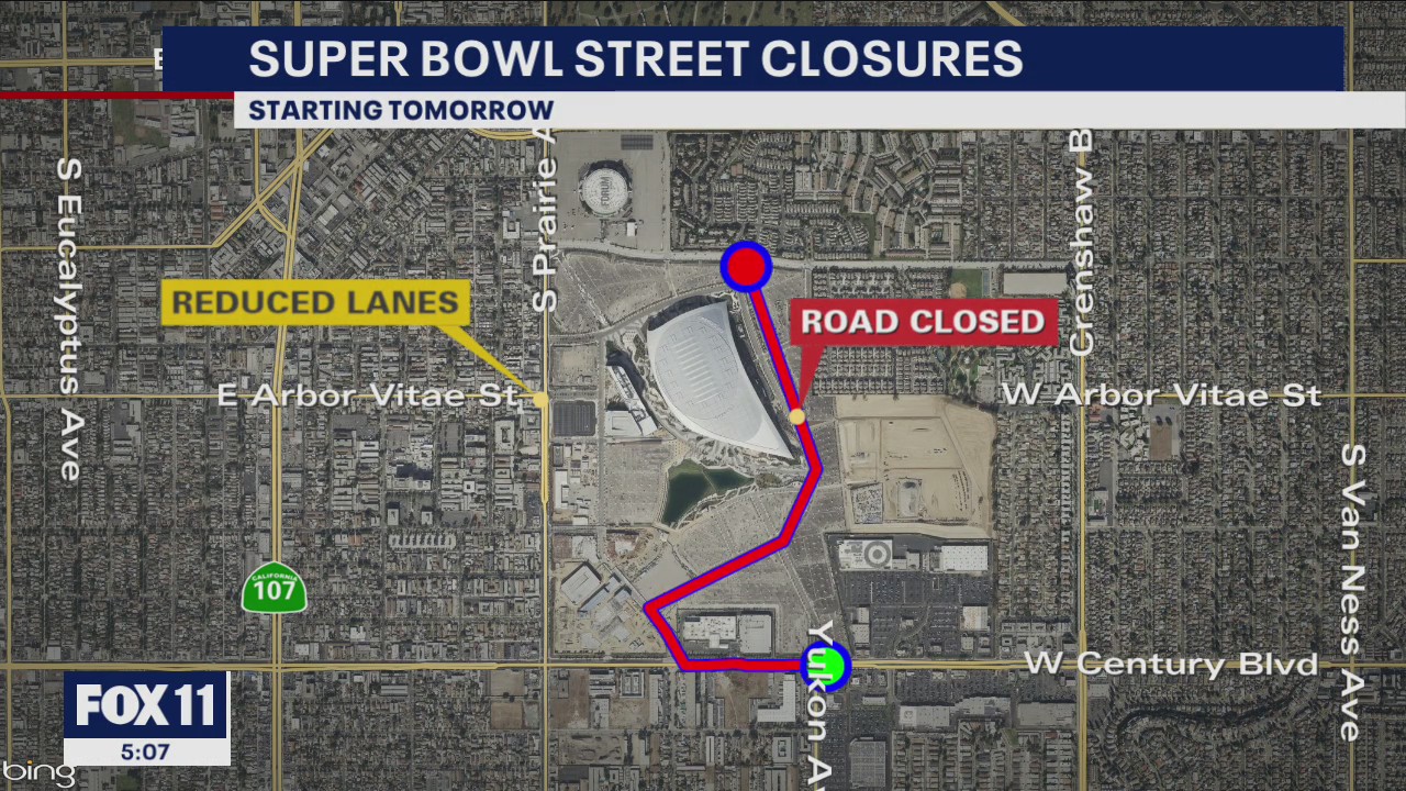 Super Bowl road closures in effect for the city of Inglewood