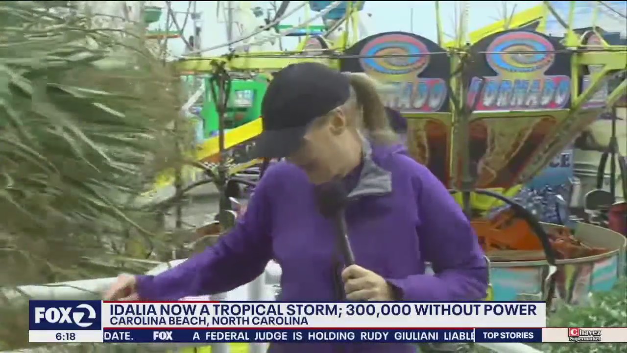 Watch: Reporter gets thrown by tropical storm Idalia