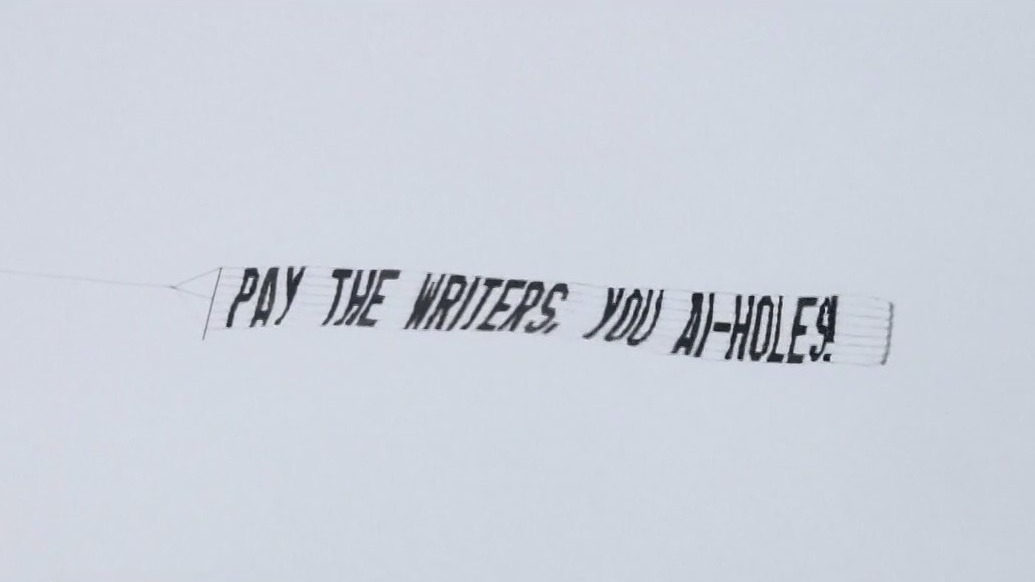 Plane flies banner over Hollywood studios