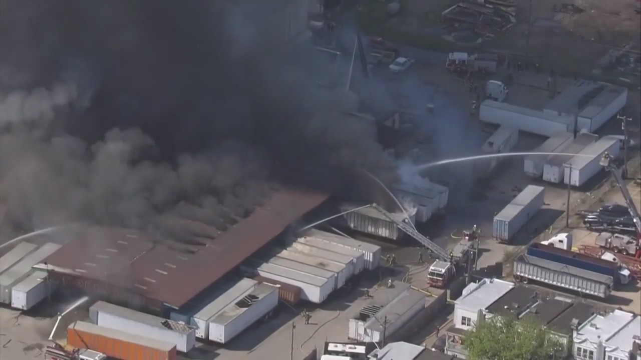 Crews battle multi-alarm warehouse fire in Wissinoming