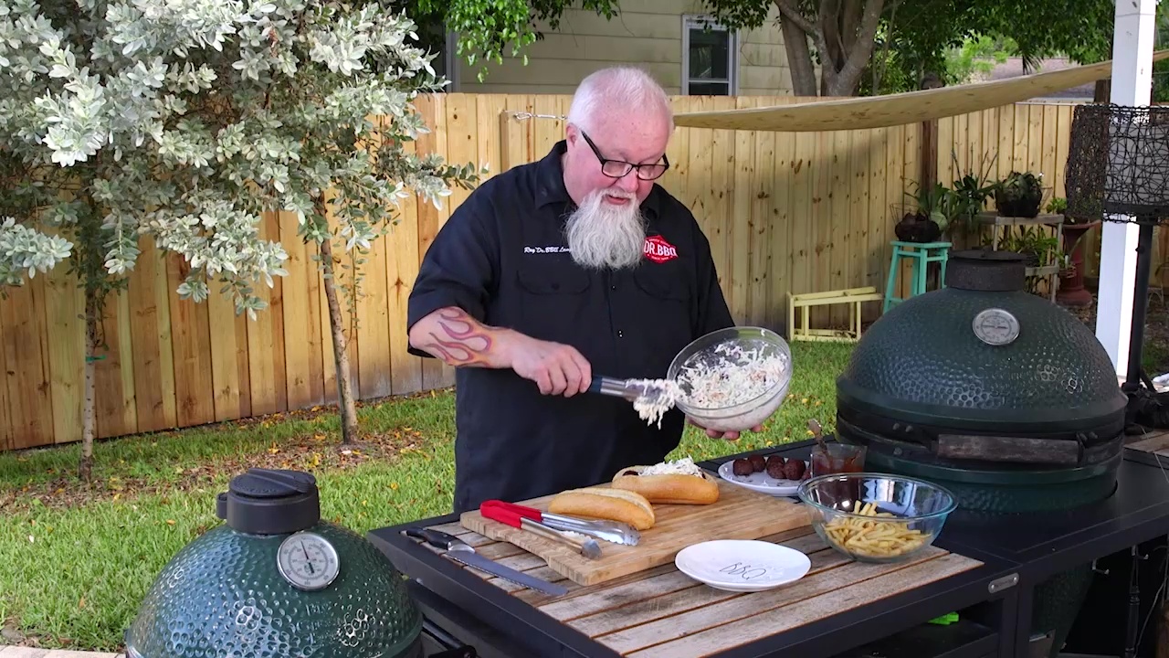 Dr. BBQ's Bison meatball Polish-boy sandwiches