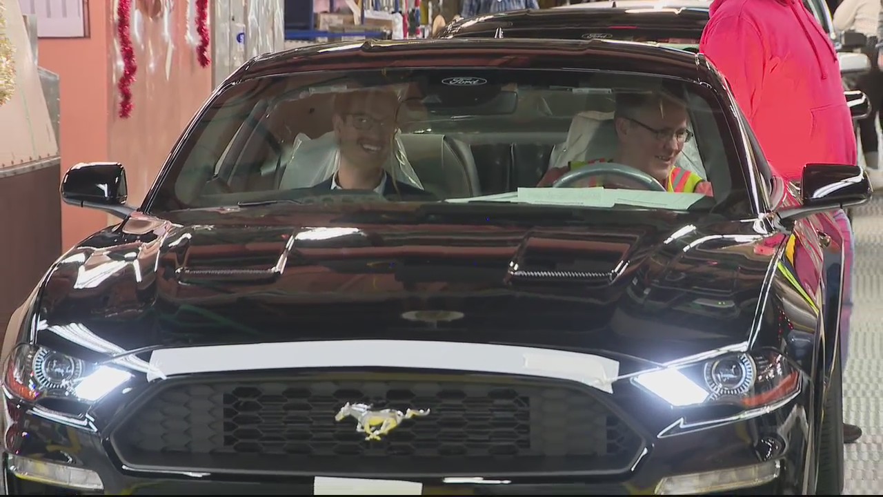 NASCAR driver Joey Logano celebrates win at Flat Rock plant