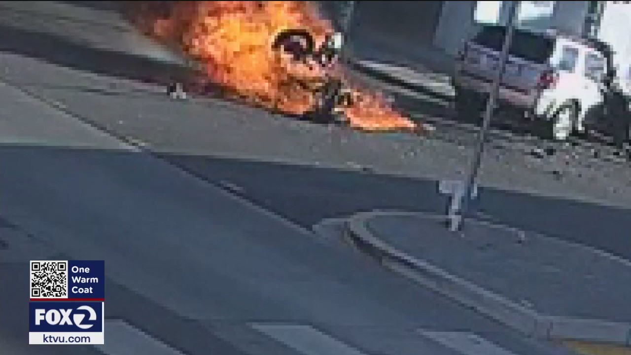 Motorcyclist killed in fiery Oakland crash