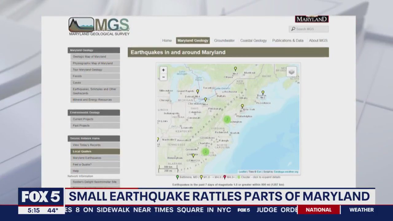 Small earthquake rattles through parts of Maryland