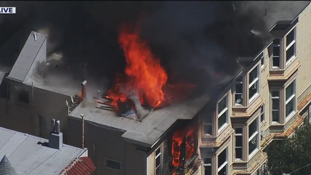 San Francisco firefighters battling fire at apartment building