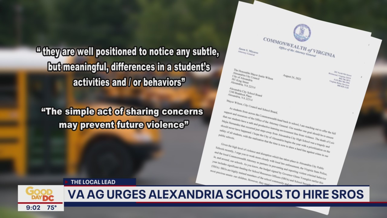 Virginia Attorney General urges Alexandria City Schools to hire more school resource officers