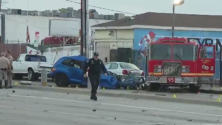 2 killed after car slams into fire engine in West Compton; street racing suspected