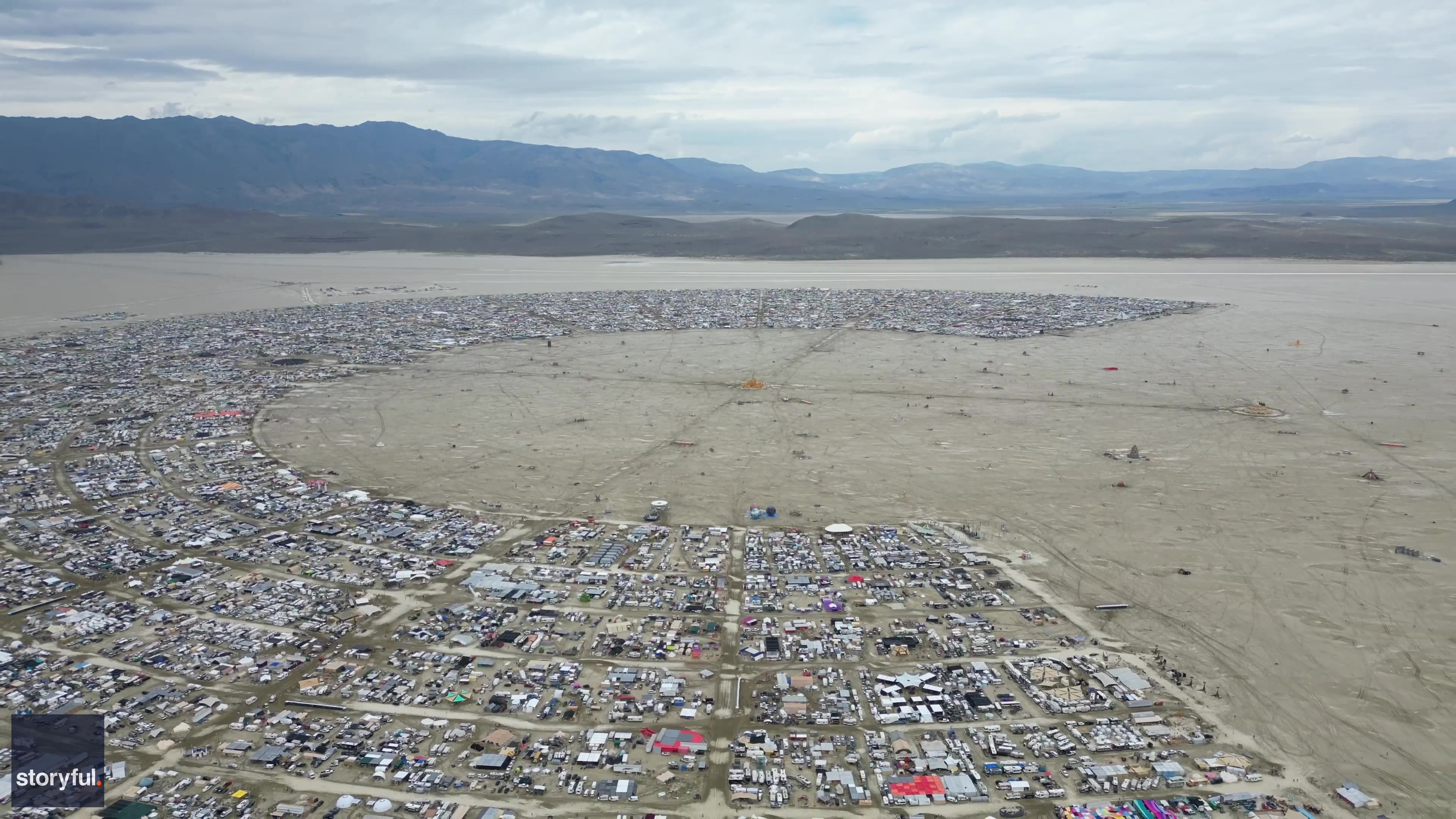 Drone video shows Burning Man flooding in Nevada desert
