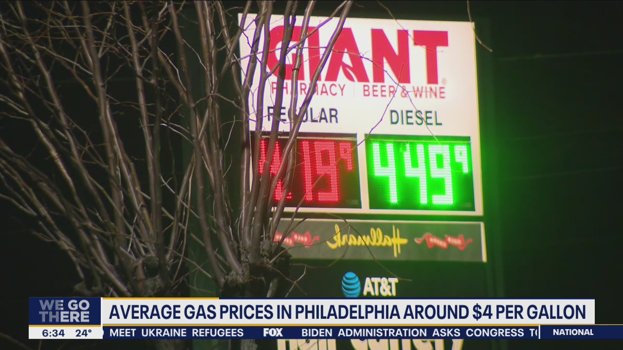 Gas prices averaging around $4 or more in Philadelphia, surrounding counties