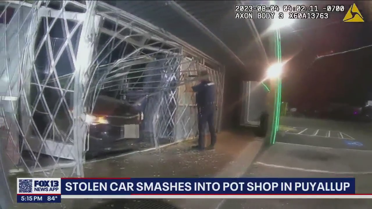Stolen car crashes into Puyallup pot shop