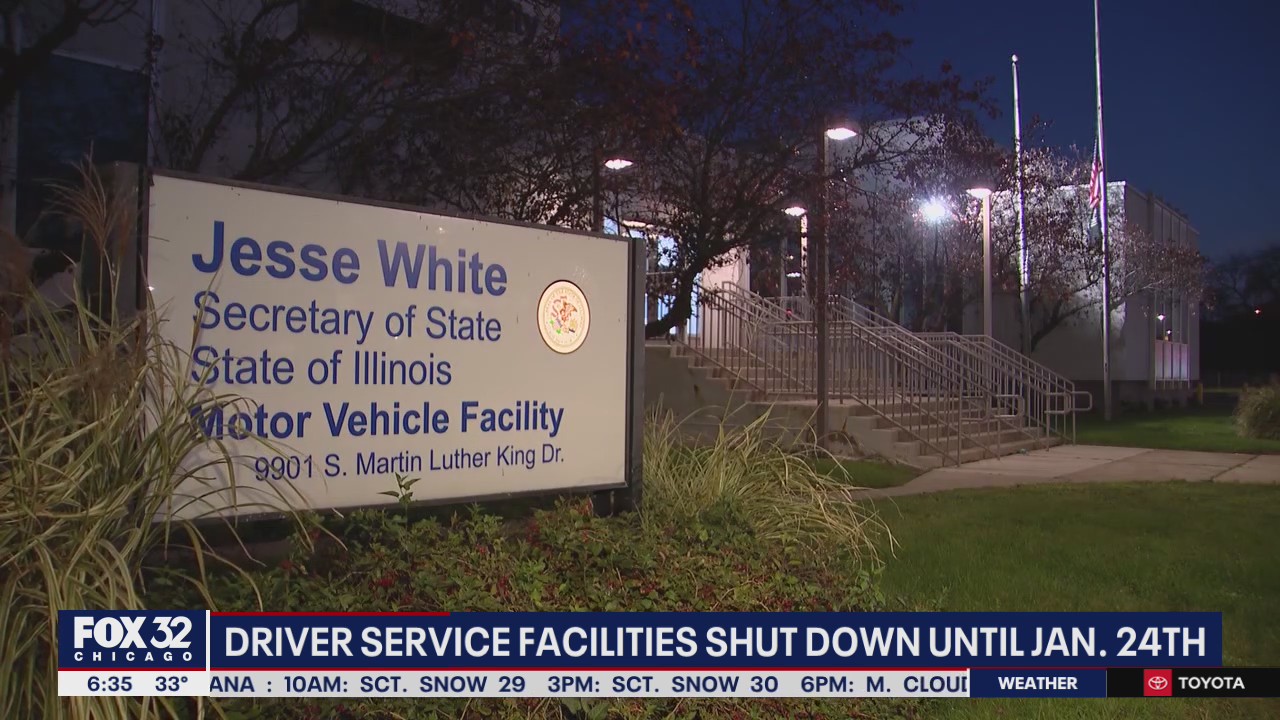 Illinois driver service facilities to shut down until Jan. 24