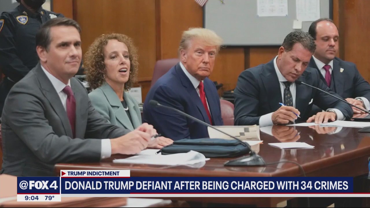 Donald Trump defiant after being charged with 34 crimes