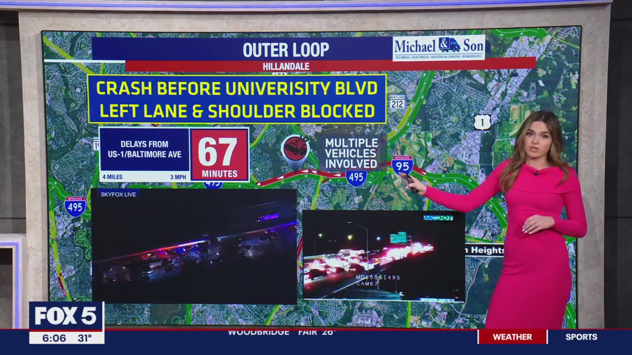 495 Crash: Multiple vehicles involved in DC beltway collision near University Boulevard
