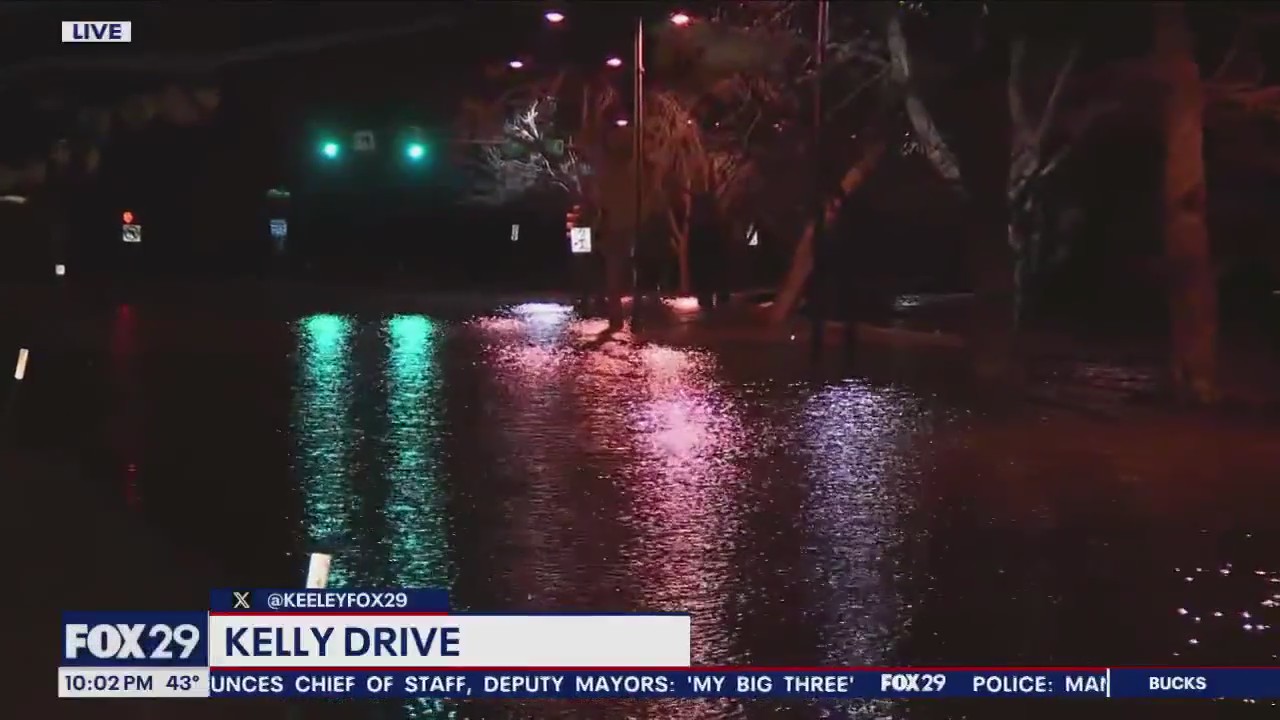Kelly Drive remains closed Monday night due to flooding