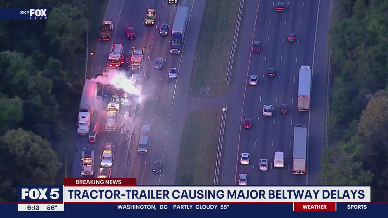 Tractor-trailer fire causes major delays on DC beltway