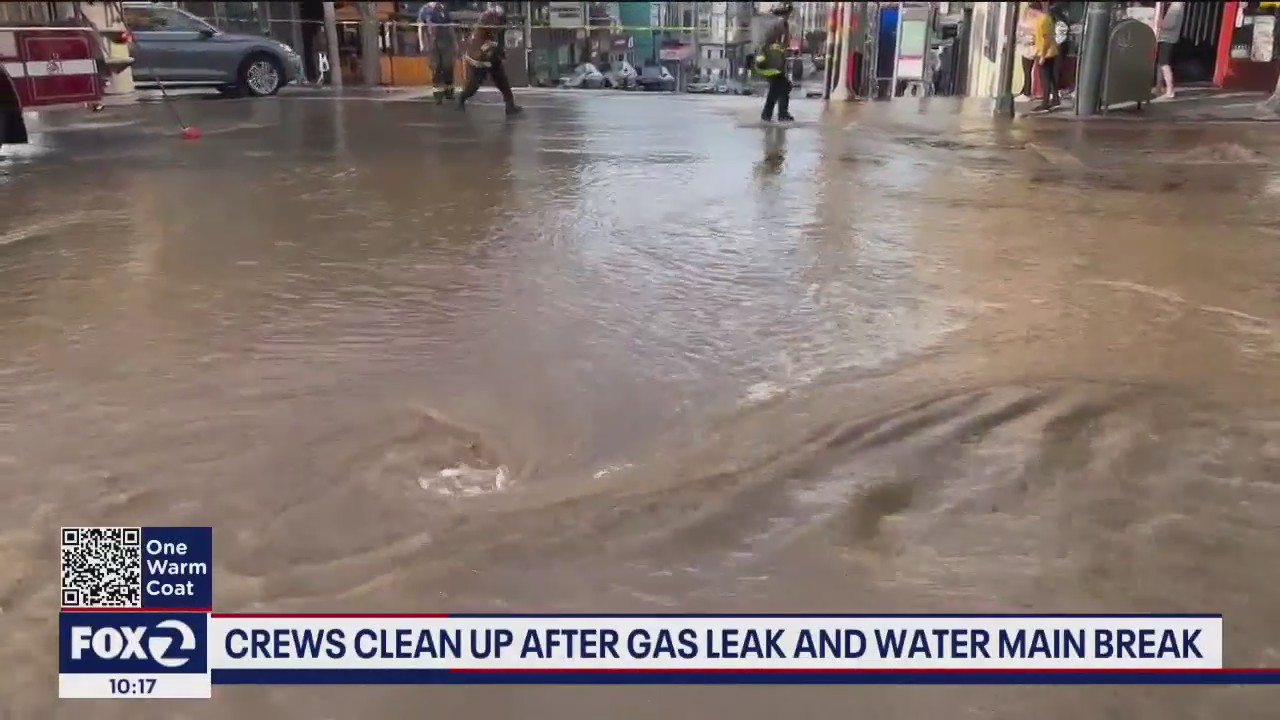 SF water and gas pipes burst forcing evacuations at busy intersection